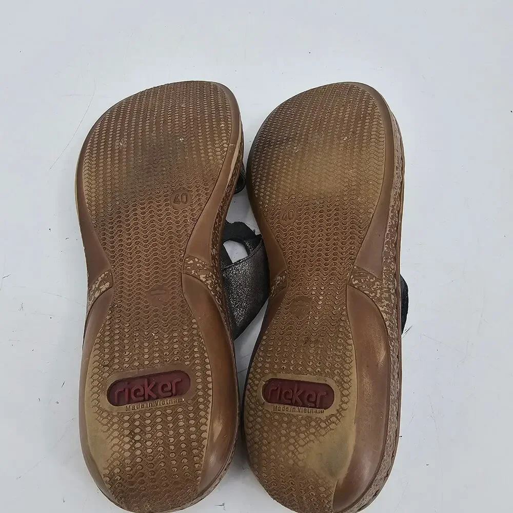 Rieker Regina Metallic Gray Leather Slide Sandal 62854-45 Women's EU 40 US 9.5